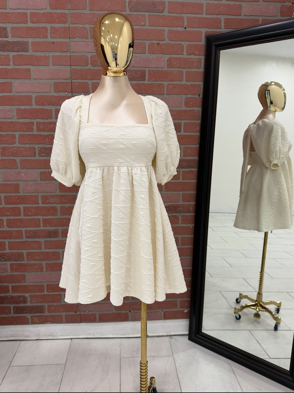 Free People Ivory Puff-Sleeve Mini Dress